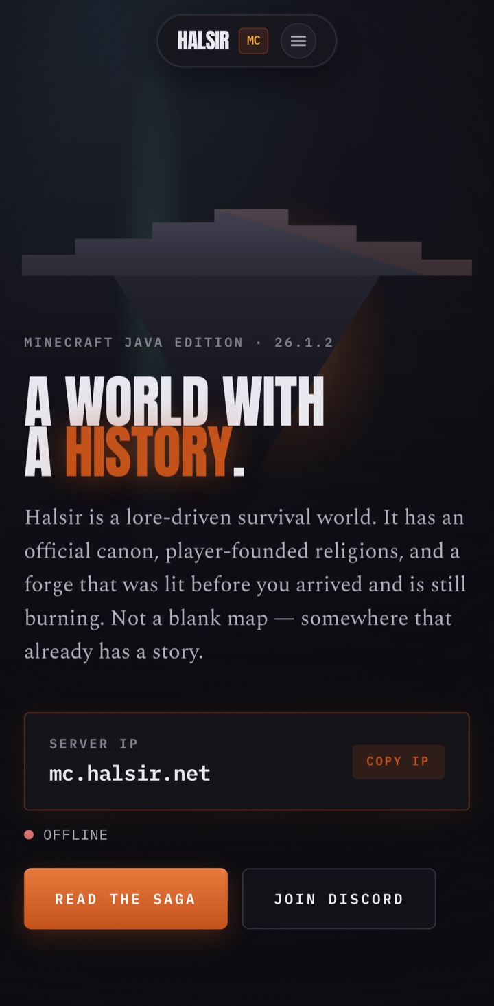 Halsir MC website, mobile view